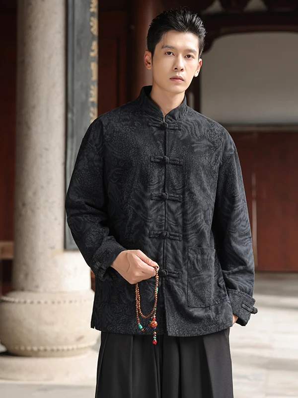 

Youthful Manin Collar Jaet Men's High-End Sensation Python Pattern Embroidery Casual Outerwear Spring Autumn Wear