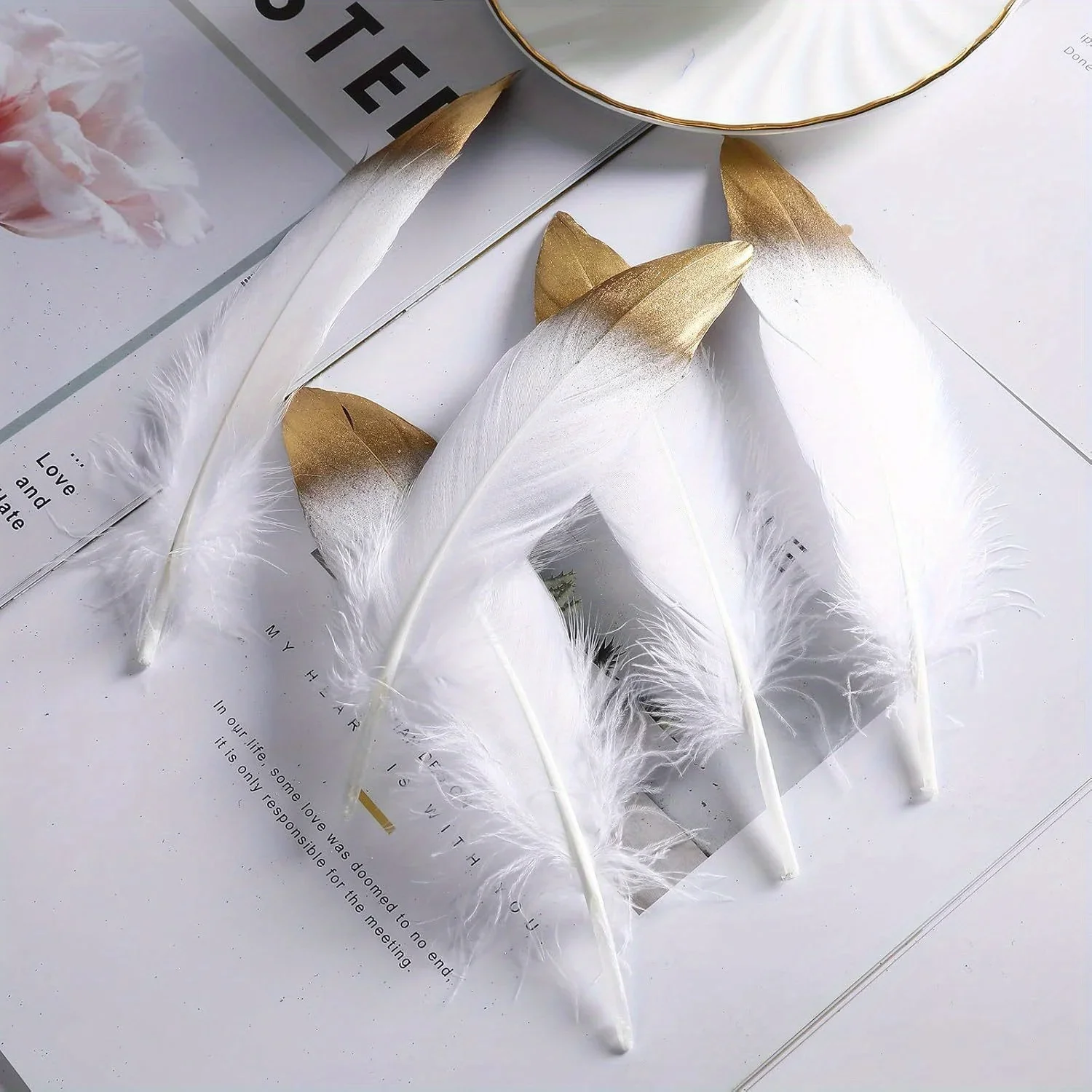 

50/100pcs Golden Plated Goose Feathers 15-20cm Real Colorful Silvery Feather for DIY Crafts Wedding Party Festival Decorations