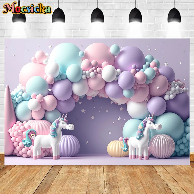 Mocsicka Girls 1st Birthday Party Backdrop Colorful Arch Balloon Donut Cake Table Decor Photography Background Photo Studio