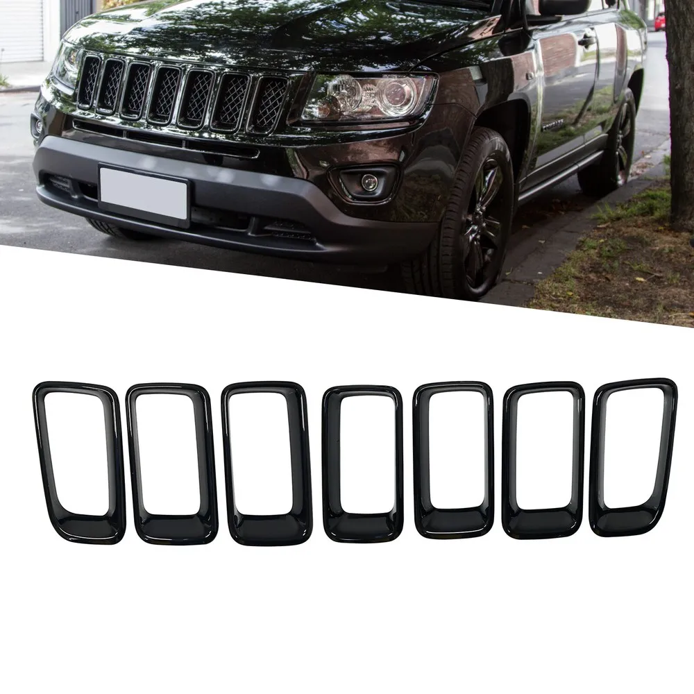 

7Pcs For 2011-2016 Jeep Compass Front Grill Vent Hole Frame Trim ABS Gloss Black