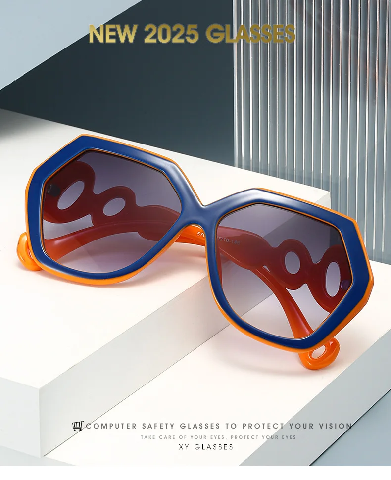 2025 Hexagon Frauen Sonnenbrille Marke Designer Farbe Patchwork Aushöhlen Kreis Elegante Reise Damen Sonnenbrille Retro – Detail 1
