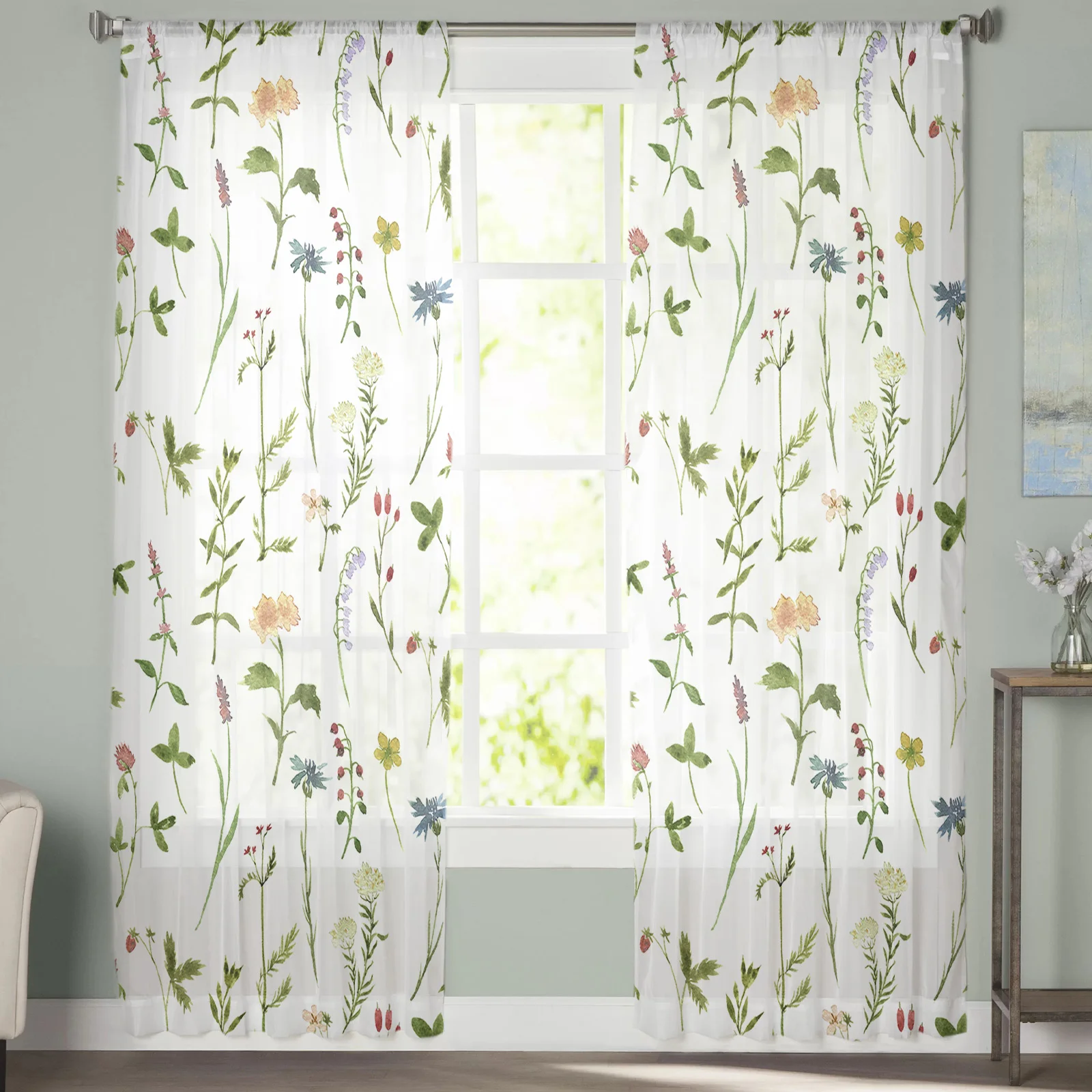 Flower Garden Sheer Curtain for Living Room Voile for Window Blinds Bedroom Tulle Drape Kitchen Cortinas Hall Curtains