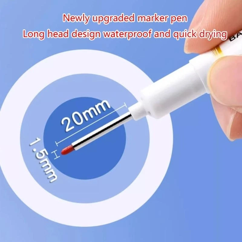 652F 10Pieces Long Nose Pens Colorful Waterproof Carpenter Markers for Bathroom Woodworking Hardware Decorations