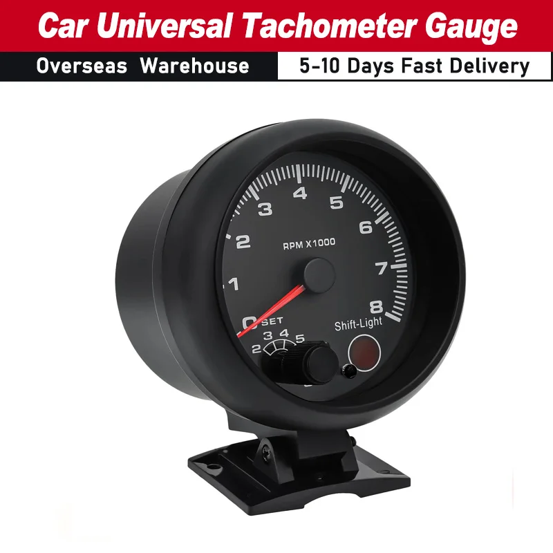 3.75'' Car Universal Black Tachometer Gauge Blue Inter Shift light 0-8000 RPM ABS Tachometer Gauge with Background light