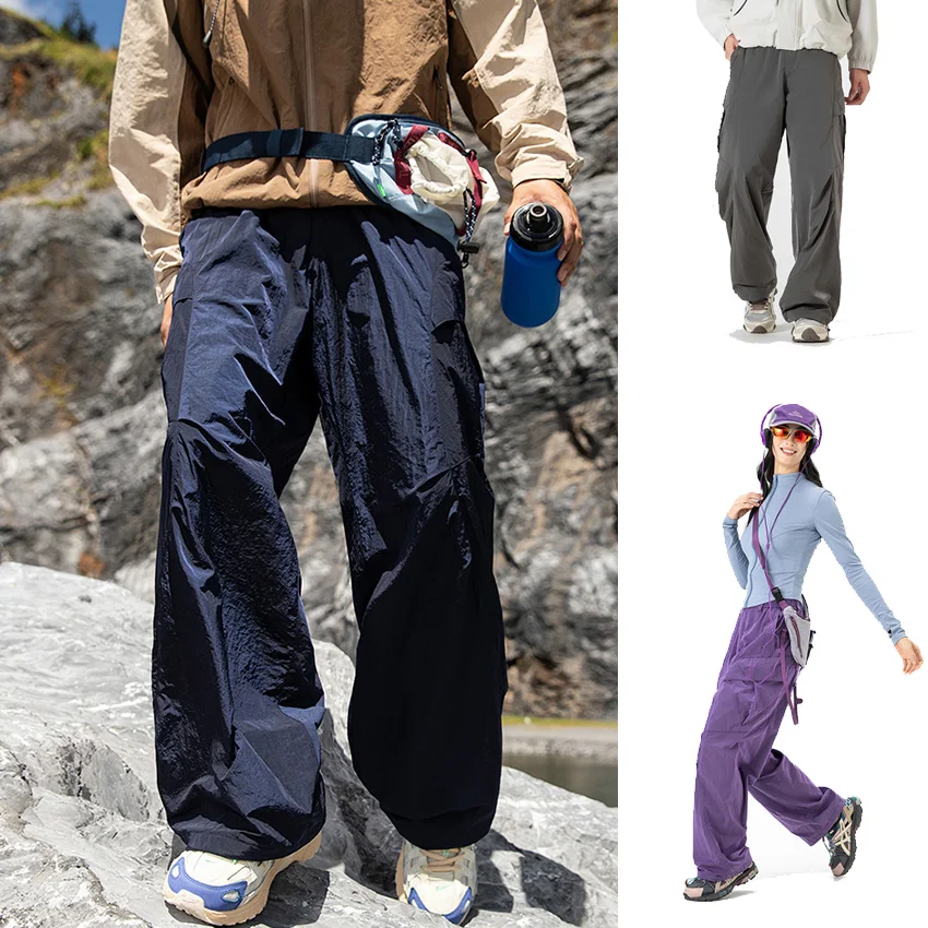 

Outdoor Nylon Waterproof Loose Cargo Pants Men Women Lightweight Quick Dry Camping Hiking Sports Casual Track Pants Trousers