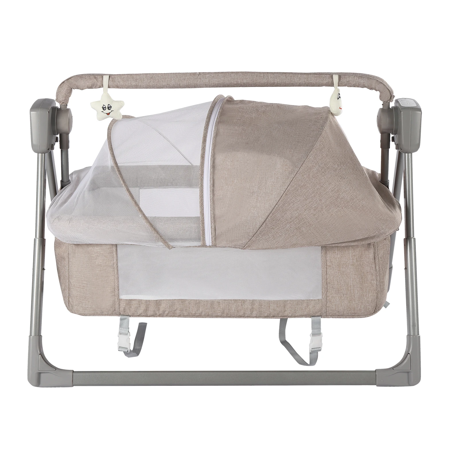 Portable Baby Bassinet, Bluetooth Music, Adjustable Vibrations, Stable Aluminum Frame, Easy Setup