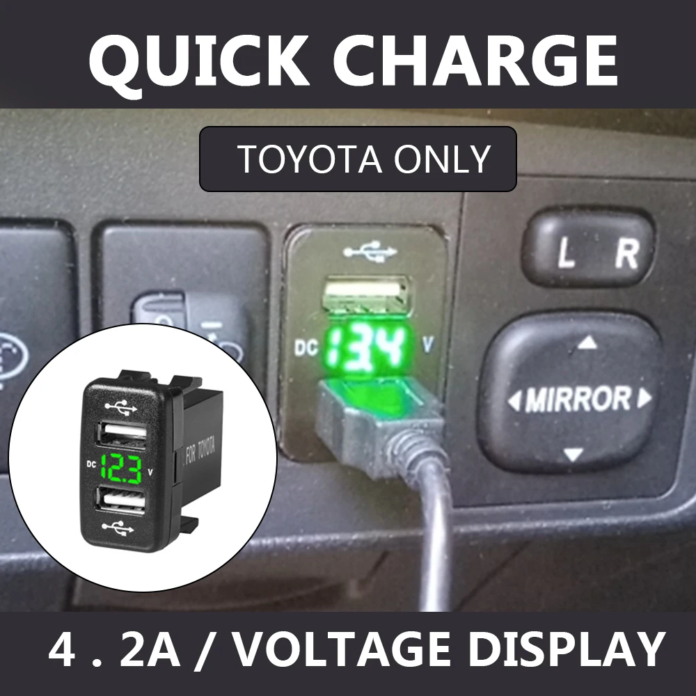 Voltmeter For Mobile Phone 4.2A Dual USB Dual USB QC Car Socket Charger For Toyota 12-24V Power Adapter Quick Charge New