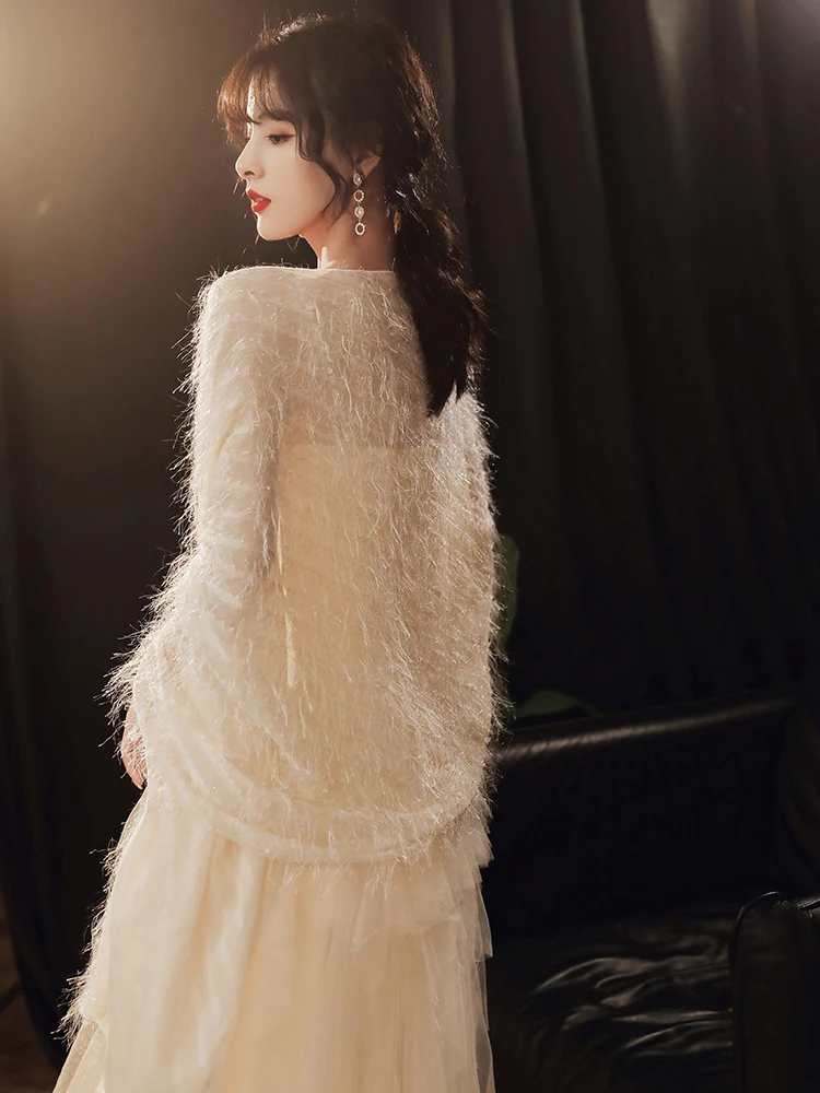 

Champagne Color Evening Gown Women's 2026 New High-end Banquet Ele Lady Daily Wear Maidsmaid Dr Long Sve Embroidered