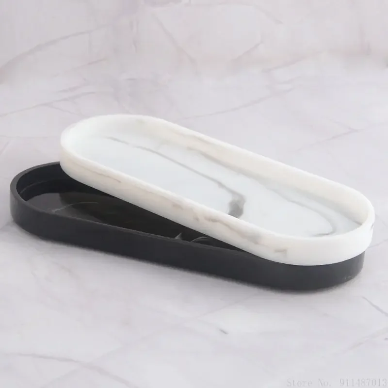 1pc Resin imitation marble pattern black/white storage tray New home hotel bathroom toiletries storage and decoration tray