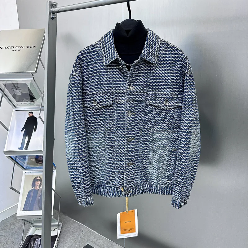 

Autumn and winter high street jacquard embroidered denim jacket men's loose jacket