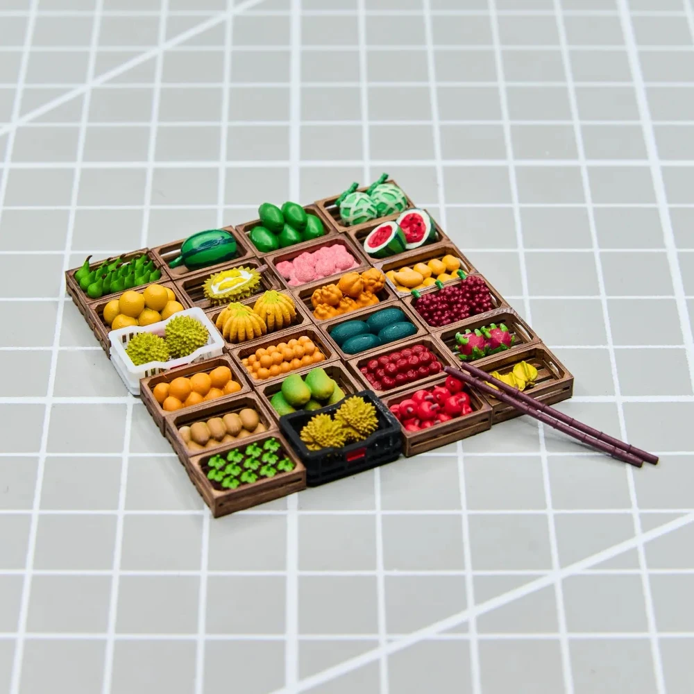 Kicarmod 1:64 conjunto de suporte de frutas impressão 3D material de resina cena em miniatura figura modelo ornamento