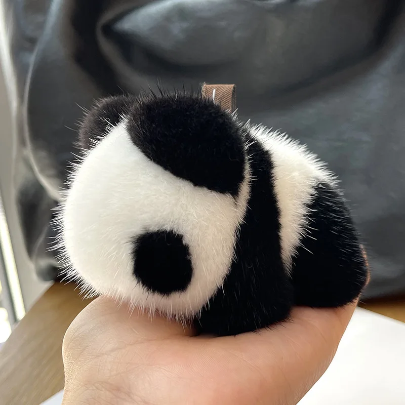 Real mink fur, cute and silly little panda fur bag charm, car keychain accessory, plush little bear toy