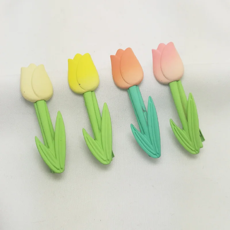 Tulip Flower Girls Hair Pinch Clips Barrette Neon Ombre Colors  Snap Hairgrip Hairpins Hair Clamps Metal Hair Bobby Accessories