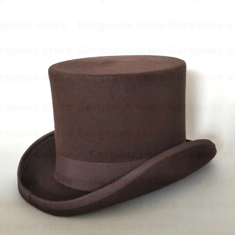 100% Wool Flat Man Top Hat Fedora Hats Versatile Panama Magician Cap Gentleman Cylinder Strap Steampunk Unisex Elegant