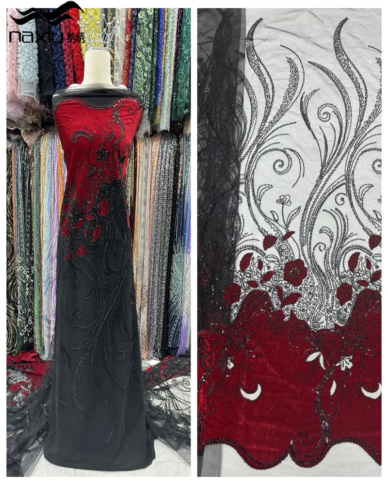 

Madison африканское французское бархатное высококачественное сетчатое кружево с бусинами, роскошное нигерийское сетчатое кружево с блестками для женщин, свадебное платье