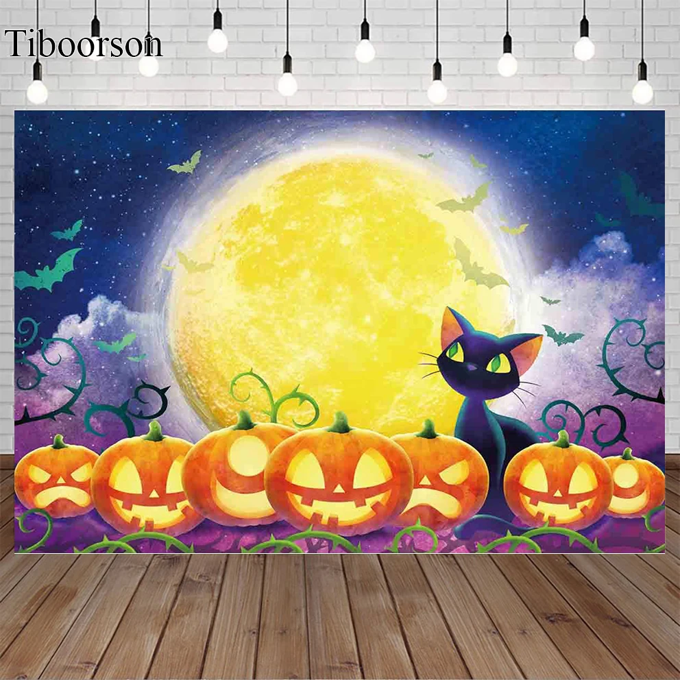 

Halloween Backdrop Night Full Moon Pumpkin Lanterns Photography Backdrops Photographic Background for Photo Studio Photophone