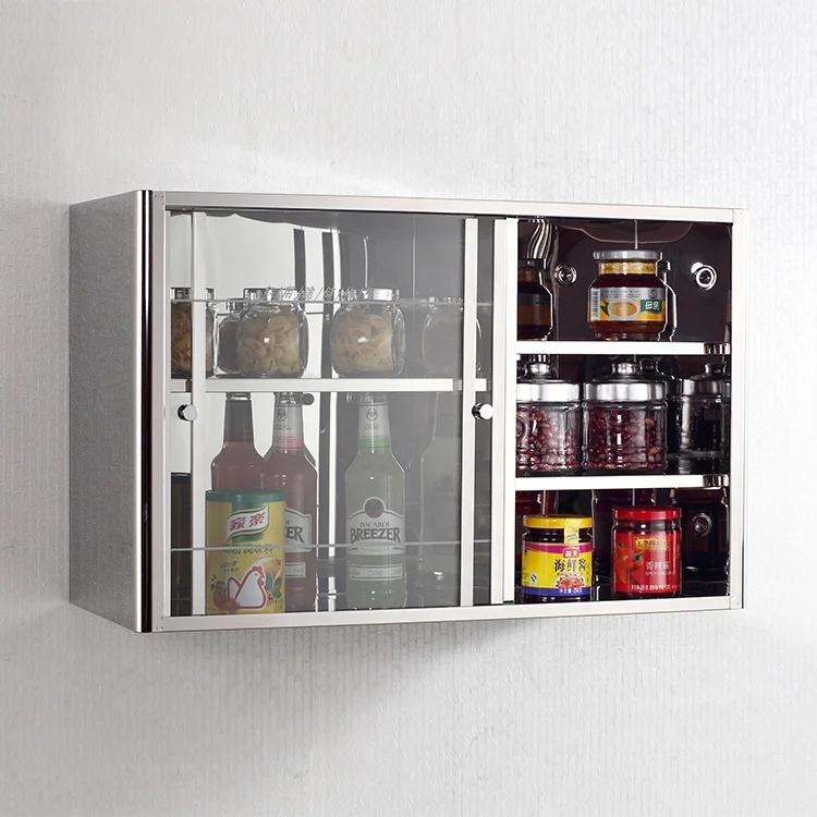 Popular stainless steel wall mounted kitchen  glass door cabinet