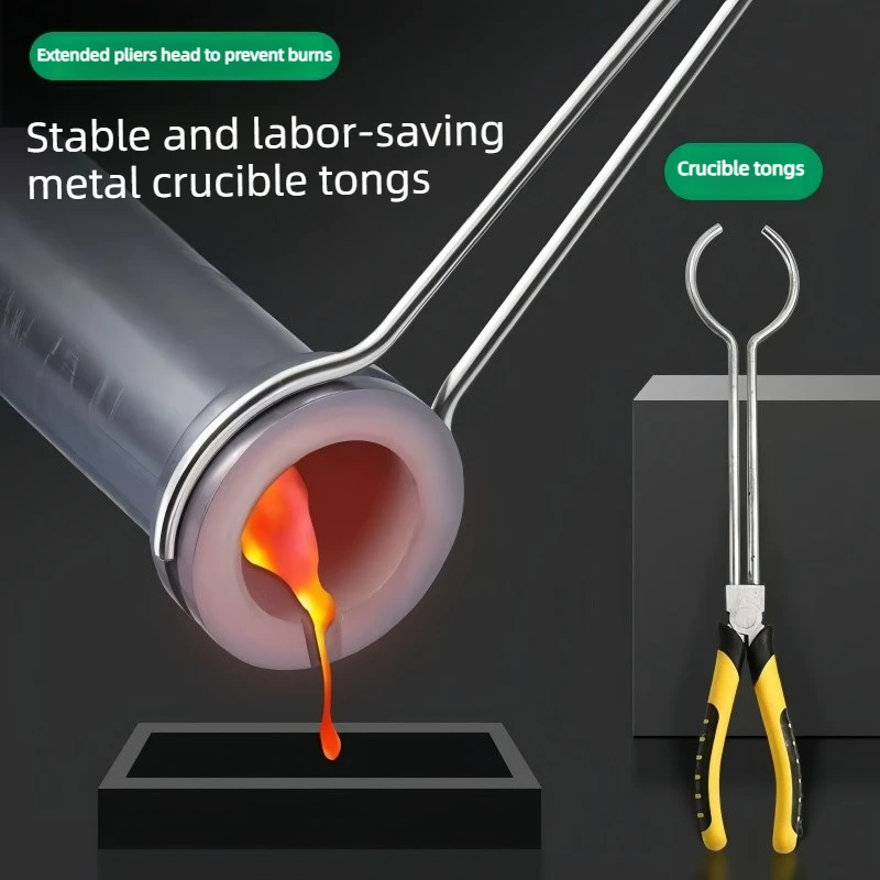 Extra-Long Non-Slip Crucible Tongs (Stainless Steel) - Professional Tool for Gold Melting, Muffle Furnace & Lab Beaker Gripping