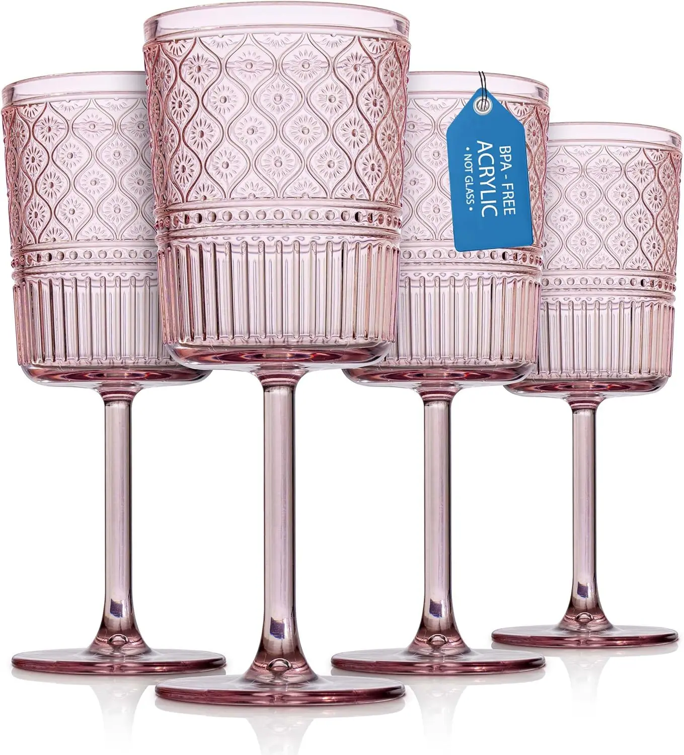 

Wine Glasses, Acrylic Wine Glass Cups with Stem, Red Wine Glasses, Plastic Drinking Glasses, Vintage Romantic Decor - Cl