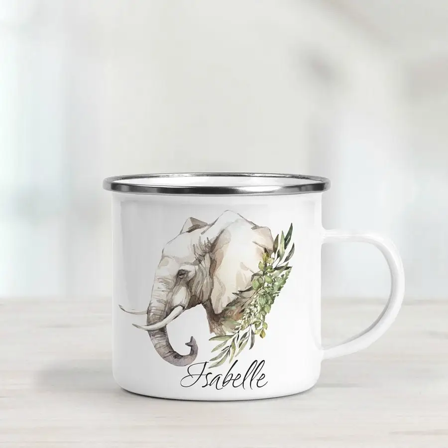 Personalized name Elephant Enamal Mug 11oz Home Tea Cup Kids Birthday Gift Mug