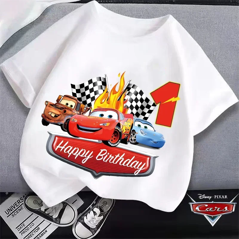 

2026 Summer Disney Cars "Birthday Party" Theme 100% Cotton Printed Short Sleeve T-shirt Boys and Girls Parent-child Jacket