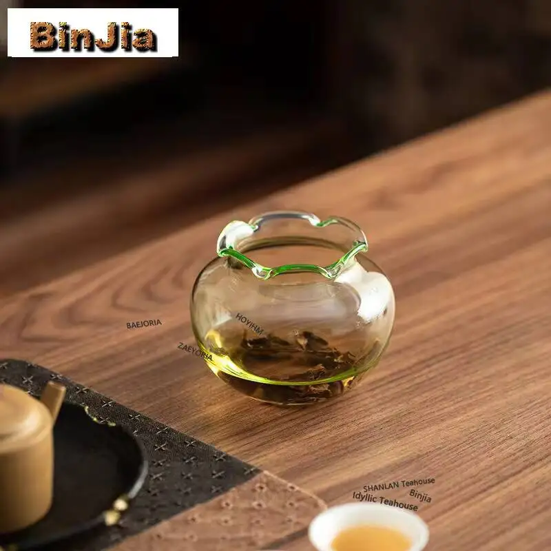 450ml Glass Flower Mouth Jianshui Tea Wash Writing-brush Washer Water Washing Slag Tank Household Chaxi Supplies Collection Gift