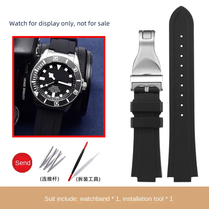 22-12mm concex Sot silcone Watch Strap for Tudor Palagos 25500 25600 Rubber WatchBand Waterprogf Men Steel buckle accessonese