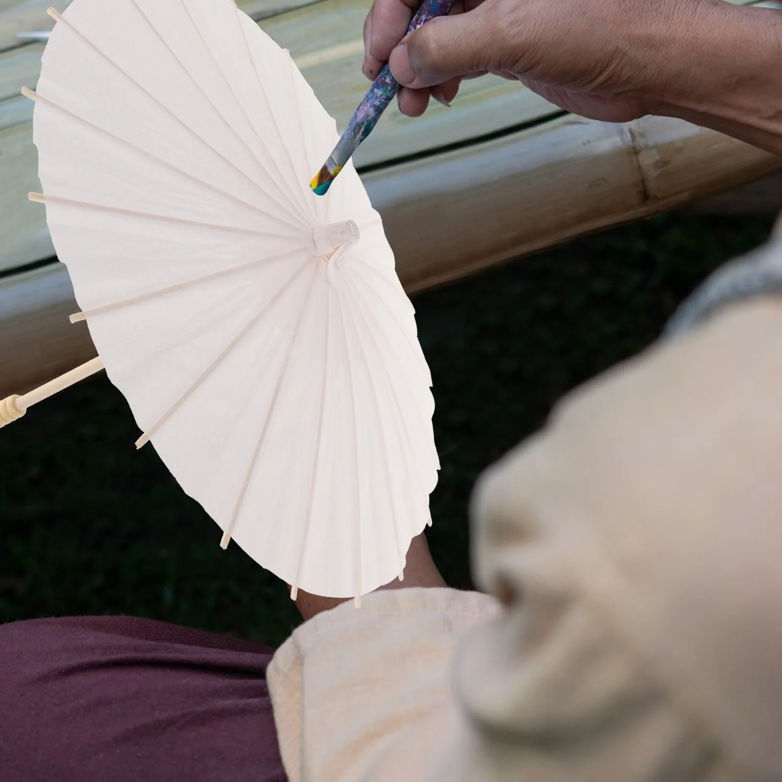

2pcs Kids Dance Umbrella Children Parasol Paper Oil Wooden Small Diameter Decorative DIY Painting Wedding Party Props