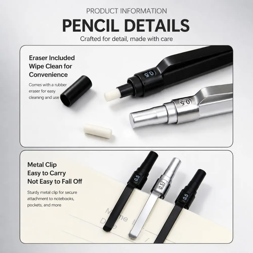 Durable Metal Mechanical Pencil 0.5/0.7mm Break Resistant Automatic Pencil Set Low Center of Gravity HB Lead Pencil Sketching