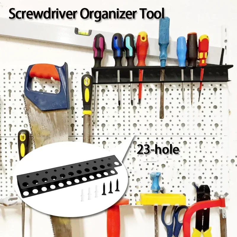 

Органайзер для винтов, настенное крепление, стеллаж для хранения отверток с 23 отверстиями, держатель для ручных инструментов, стойка для молотка, плоскогубцы, органайзер для аппаратных инструментов