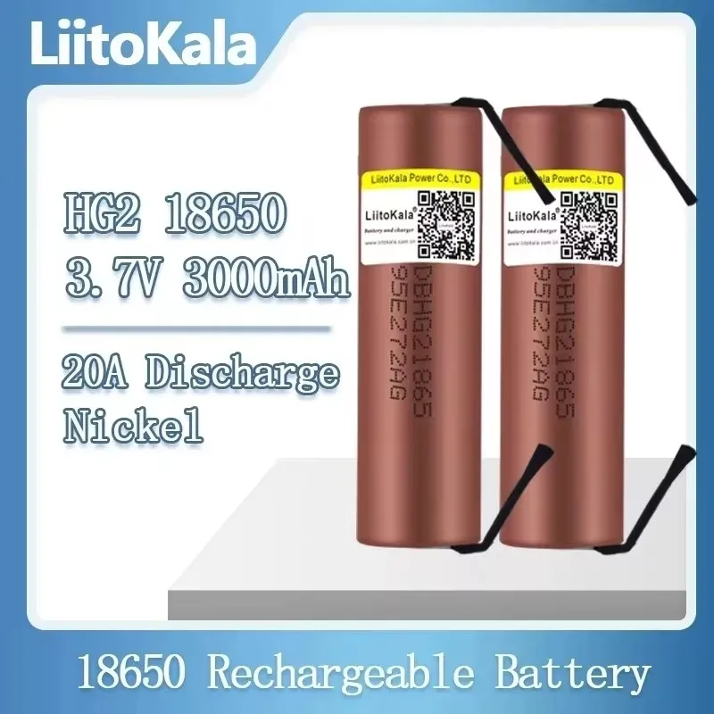 liitokala-充電式バッテリーdiyニッケル18650hg218650-3000mah37v20a-100-新品