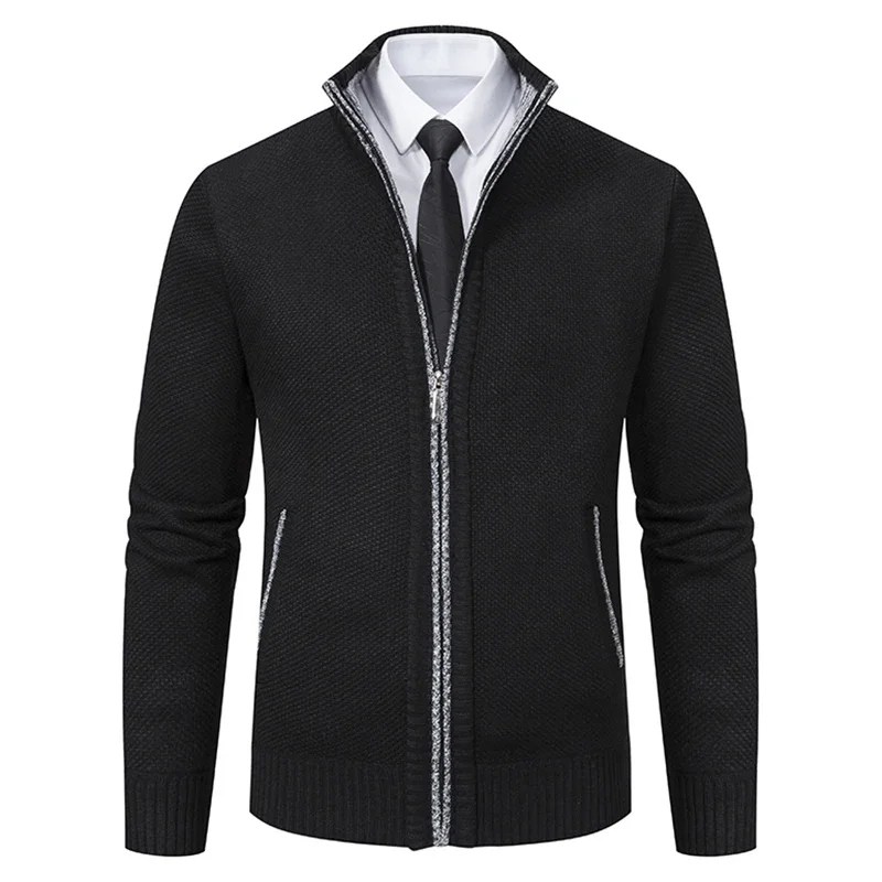 Name: Men's Knit Cardigan Sweater, Formal & Casual Outfit - Easy-Care Everyday Sweater Jacket, Winter Stand-Up Collar