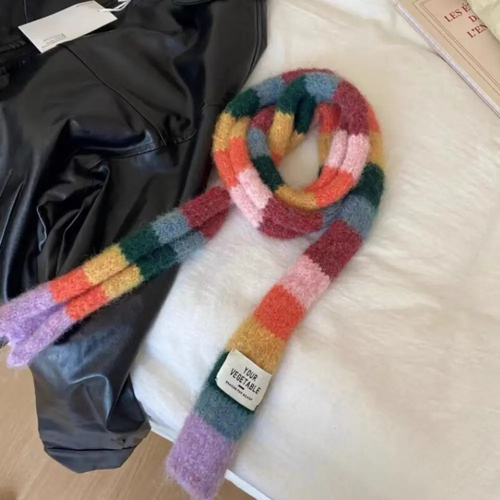 Harajuku Style Y2K Striped Scarf Collocation Clothing Accessories Rainbow Color Long Narrow Scarves Korean Style Sweet Cool