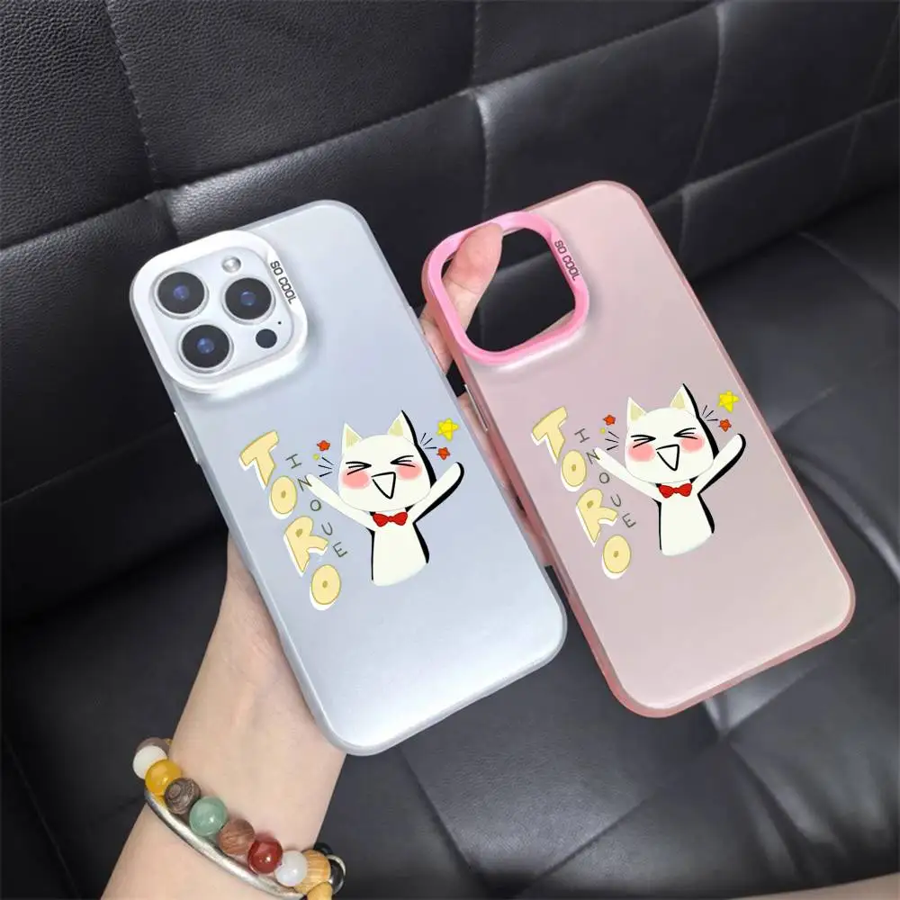 1pc Cute T-Toro I-Inoue Cat Phone Case Laser IMD Color Silver Shell For IPhone 17 16 15 14 13 12 11 Air Pro Max Plus