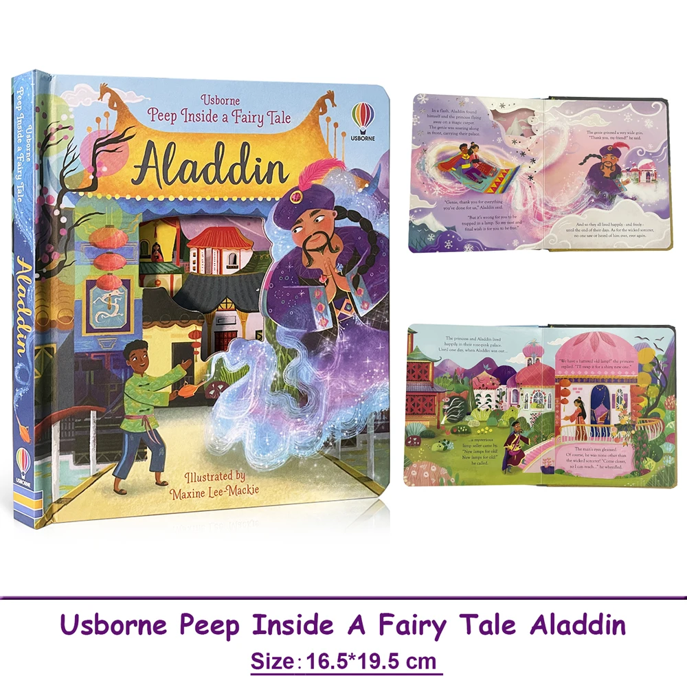 Usborne Peep Inside Fairy Tale علاء الدين مونتيسوري التعليمية الإنجليزية كتاب القصة للأطفال الأطفال ثلاثية الأبعاد رفرف صور الكتب