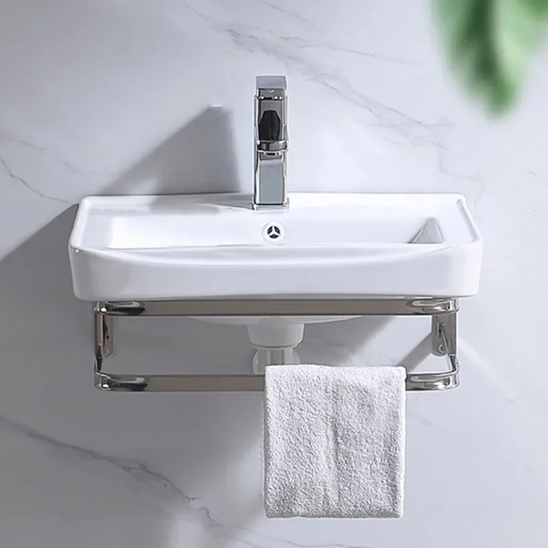

Simple ceramic washbasin Small apartment balcony washbasin hanging wall type ceramic washbasin bracket basin