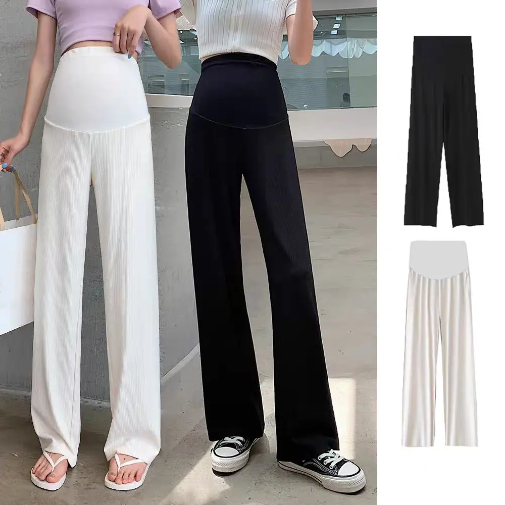

Loose Straight Leg Pants Ice Silk High Waist Casual Pants Pregnant Workout Trousers Dropping Feeling Wide Leg Pants Woman