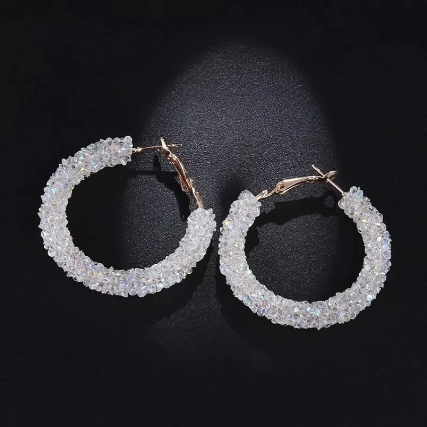 New Design Fashion Charm  Crystal Hoop Earrings Geometric Round Shiny Rhinestone Big Earring Jewelry Women