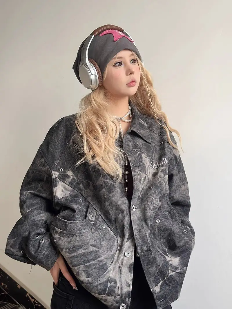 

women's Tie Dye Print Long Sleeved Couple Hooded Halloween Hoodie Casual Loose Jacket Top Fashion Vintage Autumn Sweatshirt