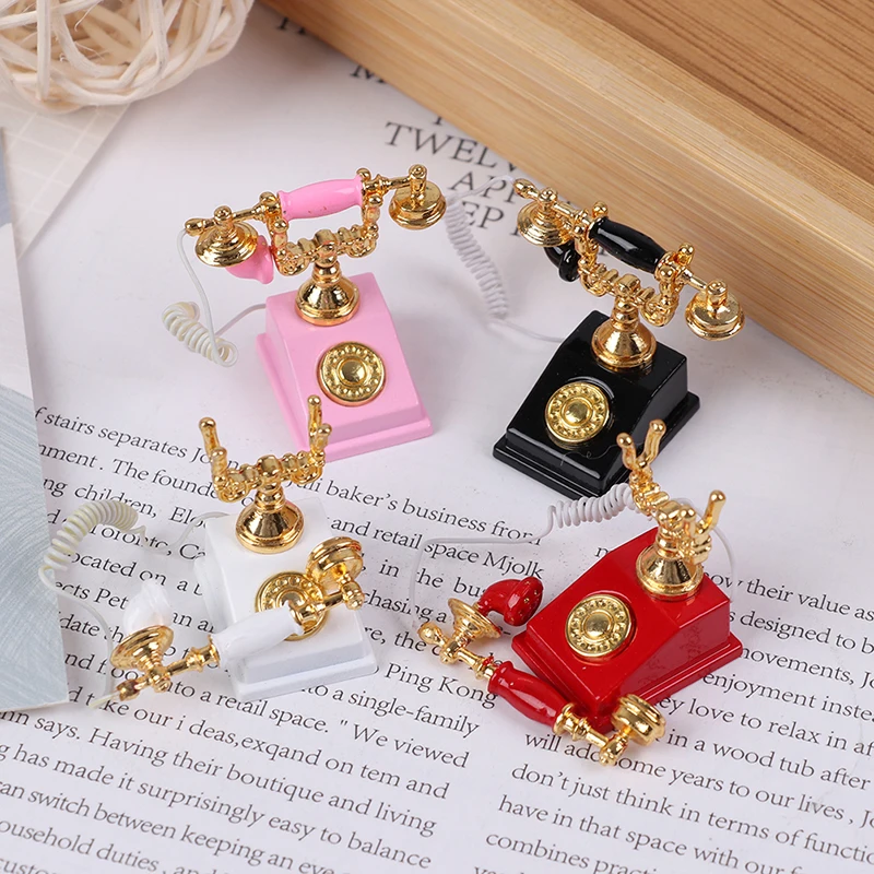 1Pc 1:12 Dollhouse Miniature Vintage Telephone Dollhouse Accessory Realistic Retro Phone Model for Doll House Display