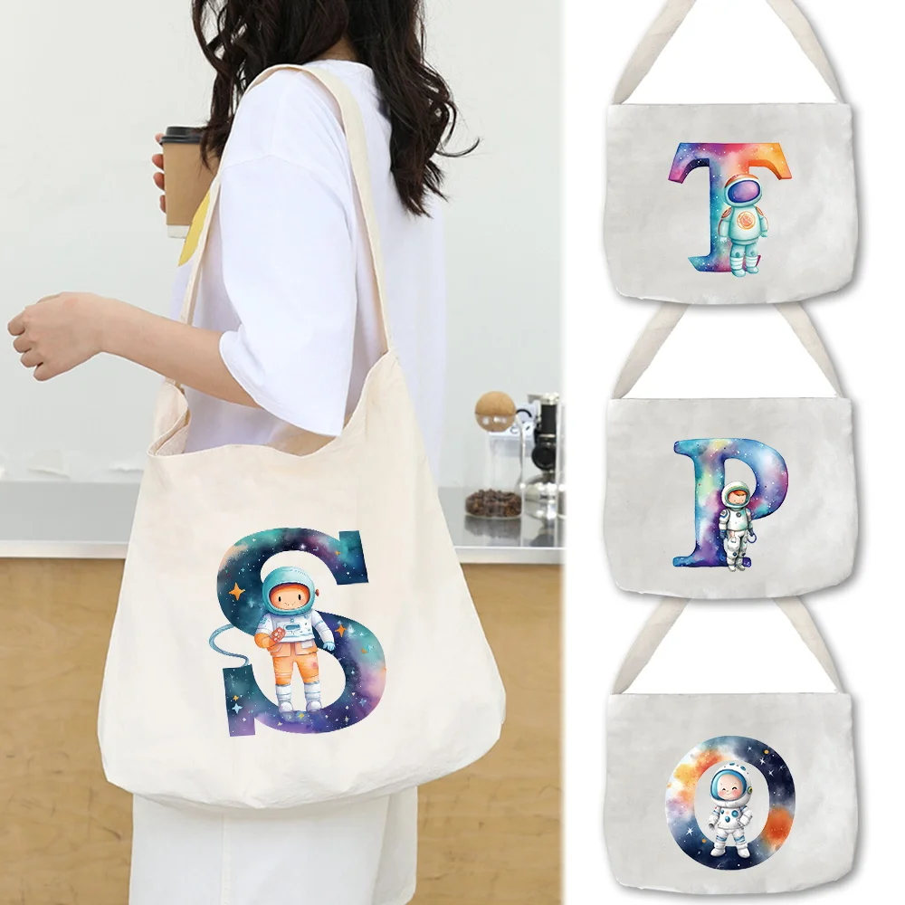 Handbags Women's Bag Tote Bag Canvas Commuting Shoulder Bags Astronaut Letter Printing Series Female Travel Organizers Versatile