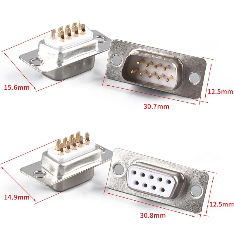 10PCS DB9 D-Sub Connectors Plug Jack Socket Adapter RS232 9 Pin Male Female Mount Serial Port DP9 Solder