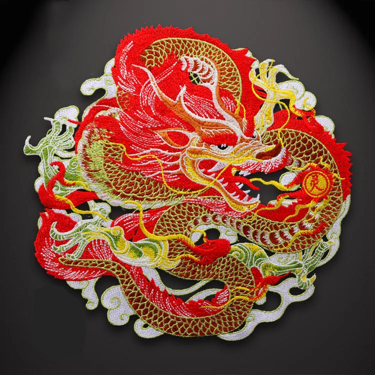 Large Embroidery Golden Dragon Patch Fashion Water-soluble Embroidered Decorative Decals  Handmade Sewing Supplies punk patches