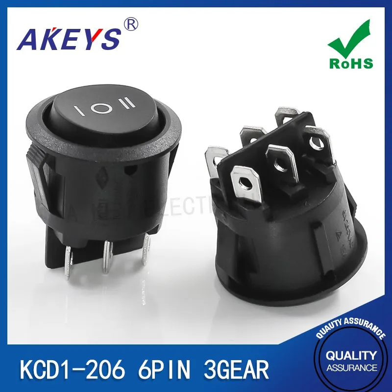 KCD1-206 three position six pin round rocker ship type switch thumb button power switch opening 2