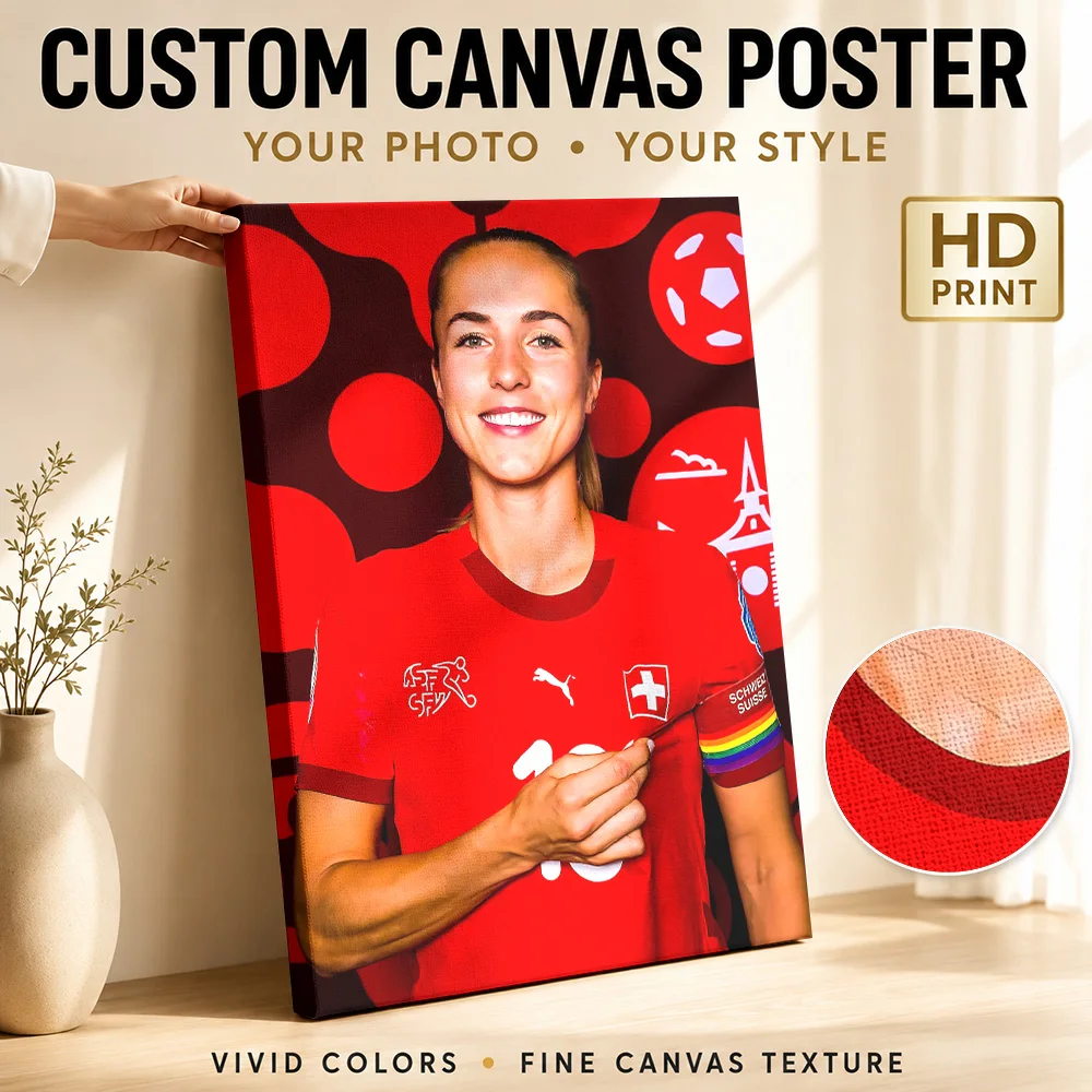 Smiling Player In Red Jersey Canvas Painting Poster Bold Style Wall Decor With Personalized Photo For Games Room Ideal Fan Gift