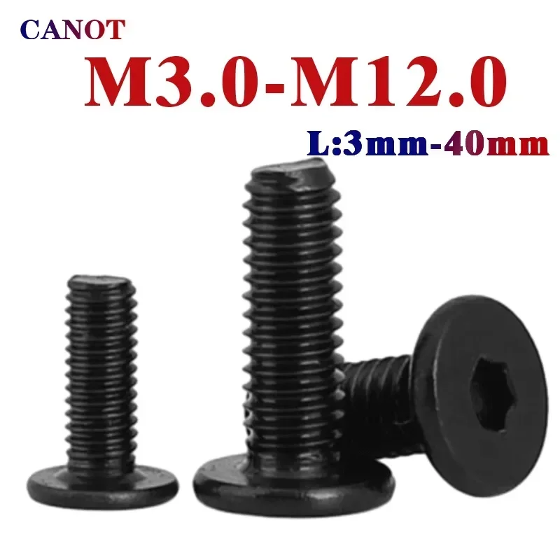 M2 M2.5 M3 M4 M5 M6 M8 Black 304 Stainless Steel Allen Hexagon Ultrathin Head Bolts Hex Socket Ultra Thin Flat Wafer Head Screws