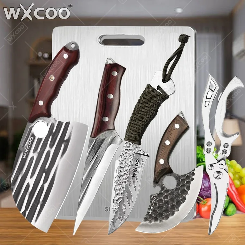 WXCOO 1~6pcs Kitchen Butcher Knife Hand-forged Meat Cleaver Fish Slicing Boning Knives Cooking Chef Barbecue Knife Cooking Tool