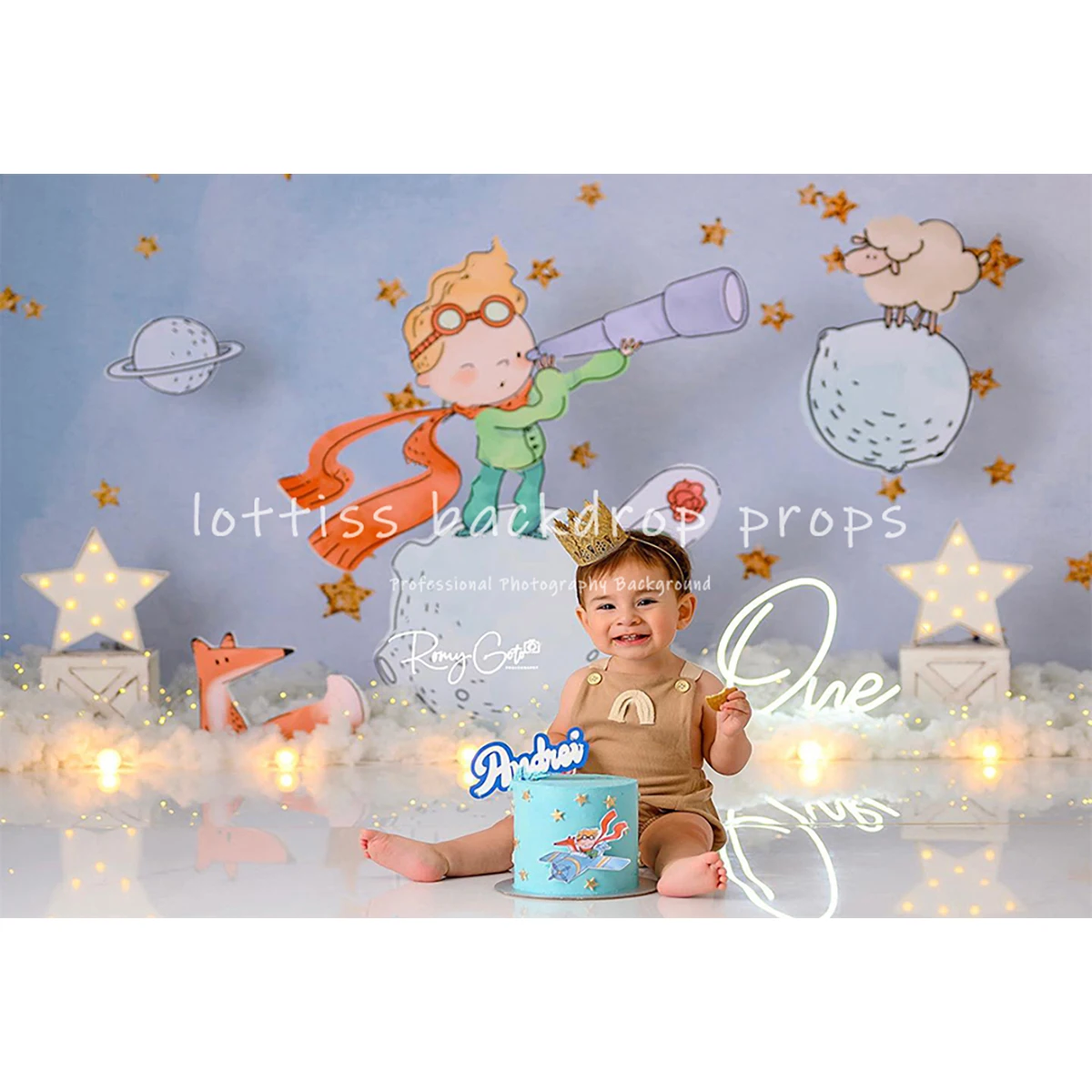 Cartoon Birthday Backdrop Kids Boy Baby Photocall Rose Moon Prince Bakckground Props Party Decor Photostudio