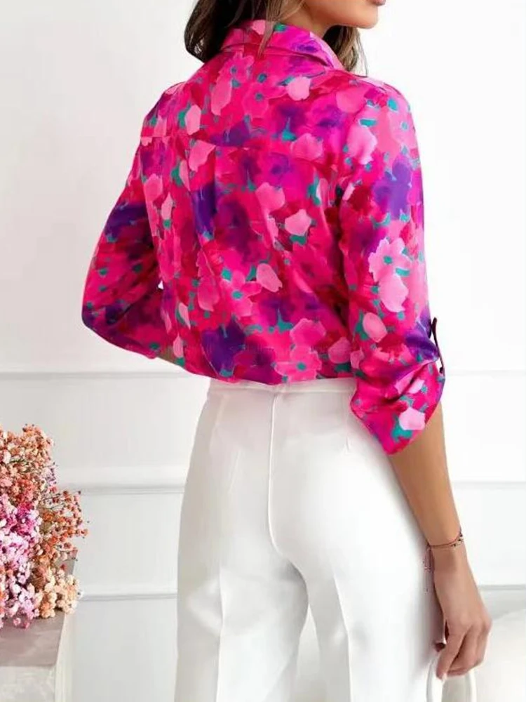 Women\'s Fashion Commuter Temperament Elegant Flower Print Long Sleeve Blouse Shirt Collar Commuter