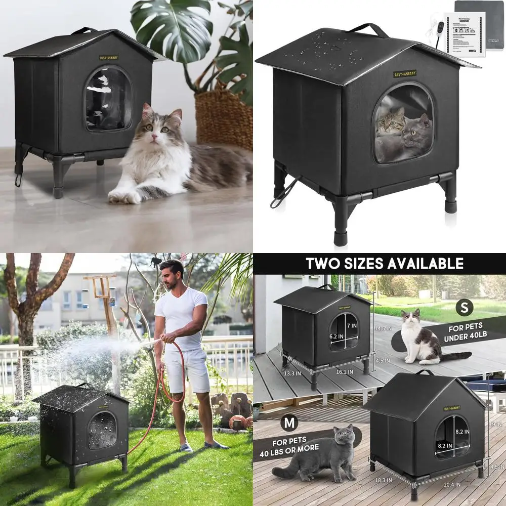 

Indoor/Outdoor Insulated Cat House, Waterproof & Warm, Ideal for Stray Cats, Small Black